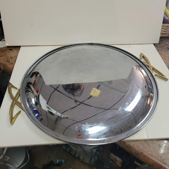 Stainless Steel Round Platter Tray Serving Dish Vintage MID CENTURY MODERN - Picture 5 of 6